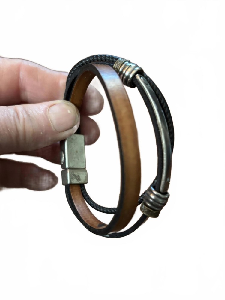 Multi-Strap Leather and Metal Bracelet
