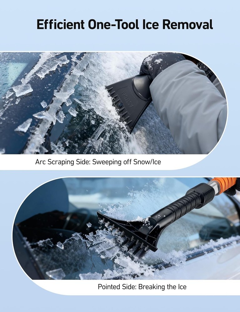 Multi-Function Ice Scraper and Snow Brush – 47.2” Adjustable Tool in Orange