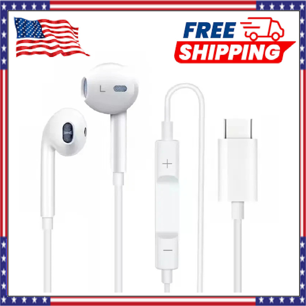 USB-C Type C Wired Headphones Earbuds for iPhone 16 15 Pro Max Plus, Samsung US