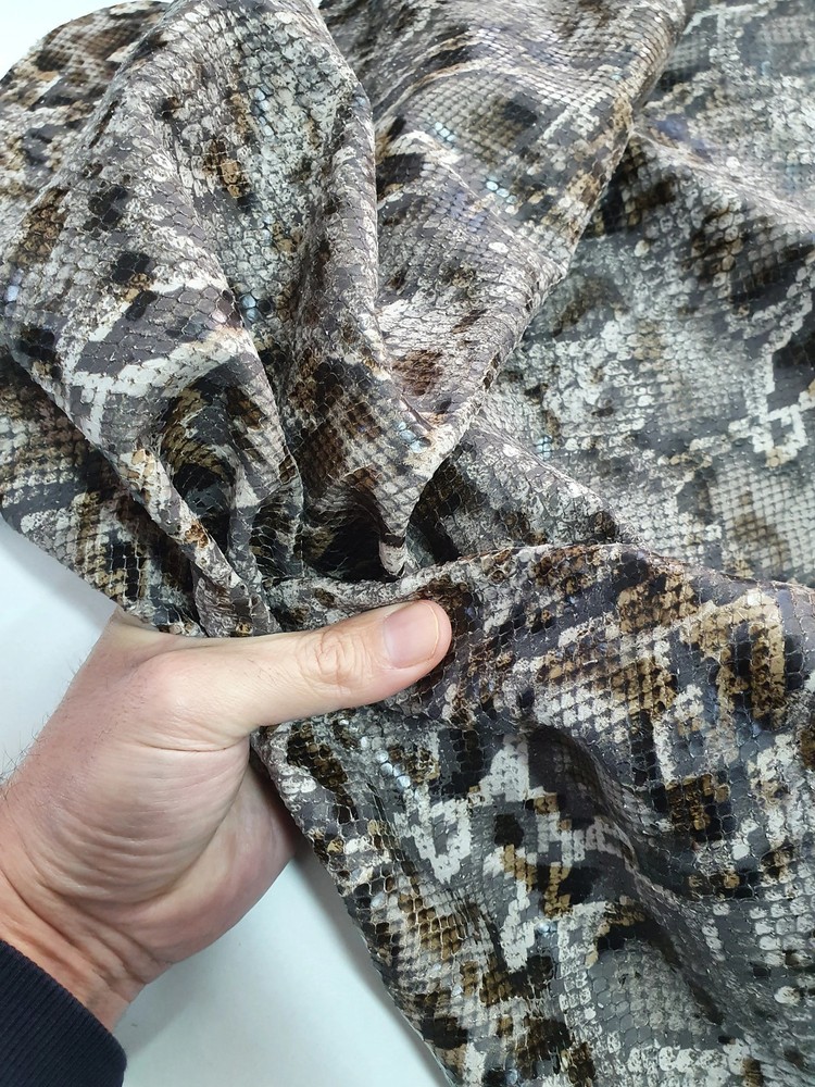 Python Print Cow Leather Hide: Brownish Beige Embossed Cowhide Sheet