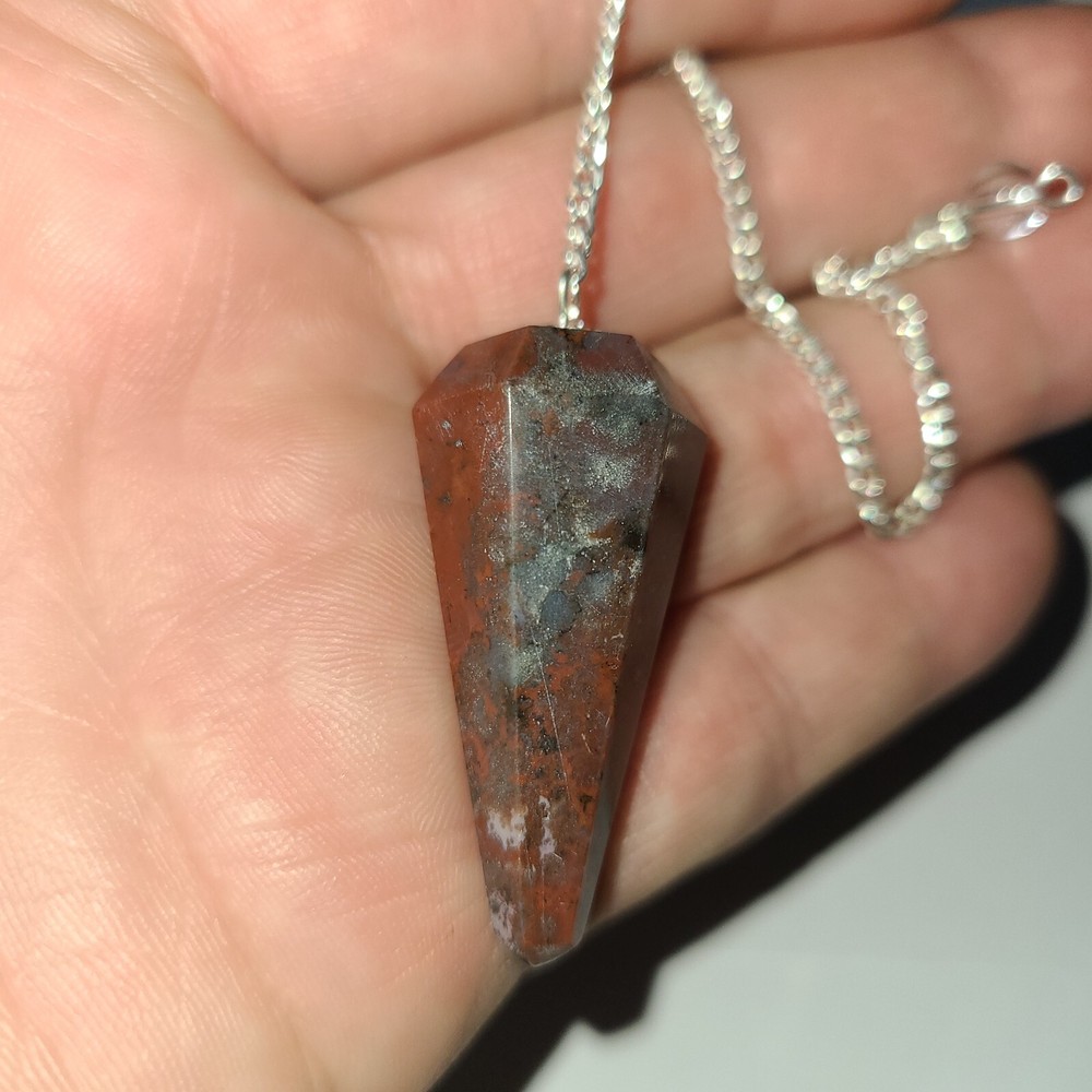 Bloodstone Faceted Cone Crystal Dowsing Pendulum Divination Tool