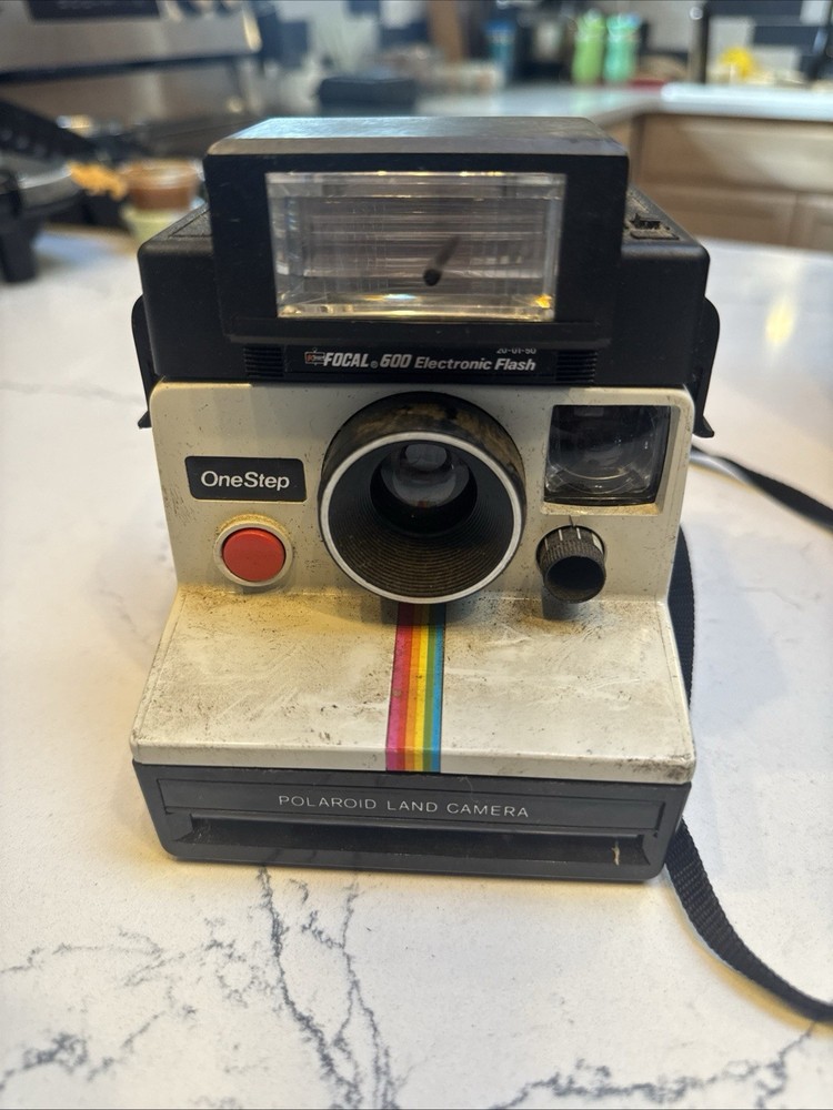 Vintage Polaroid One Step Rainbow Camera Focal 600 Electronic Flash Untested