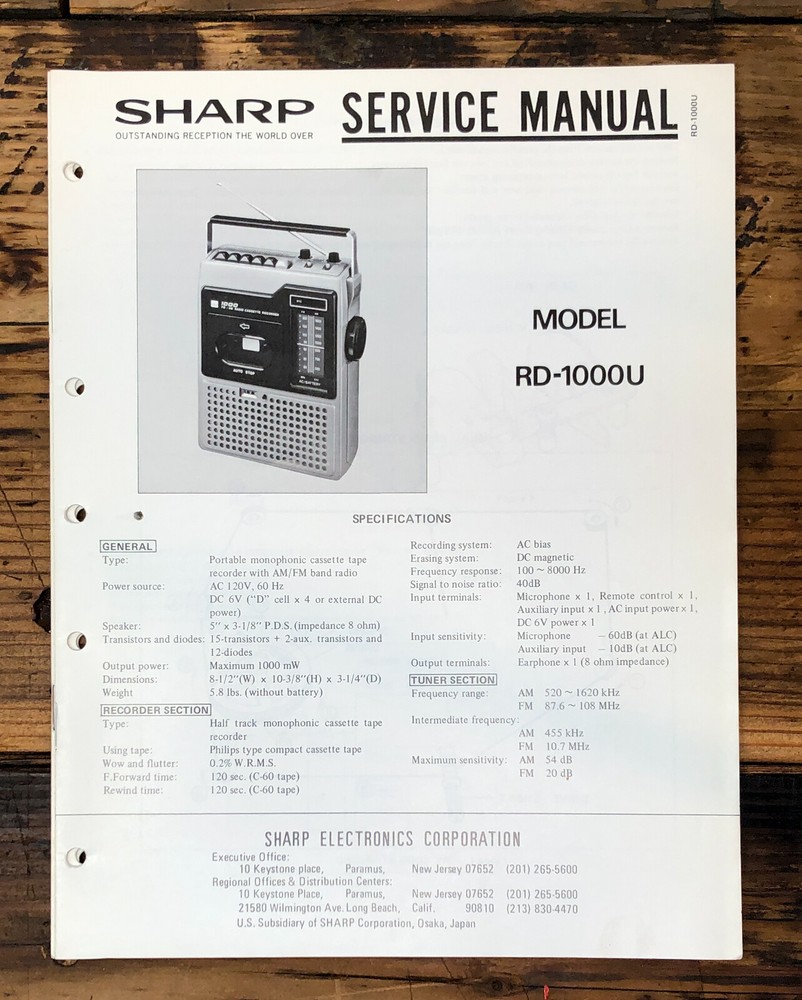 Sharp RD-1000U RD-1000 U Cassette Service Manual *Original*