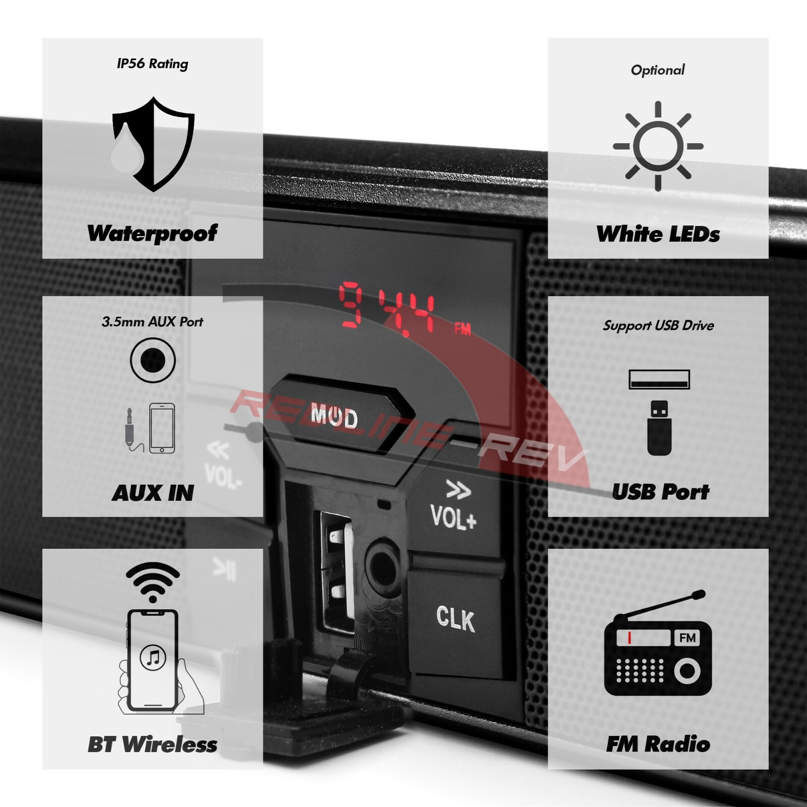 Refurbished Bluetooth Waterproof Motorcycle Audio Stereo Speaker System MP3 USB