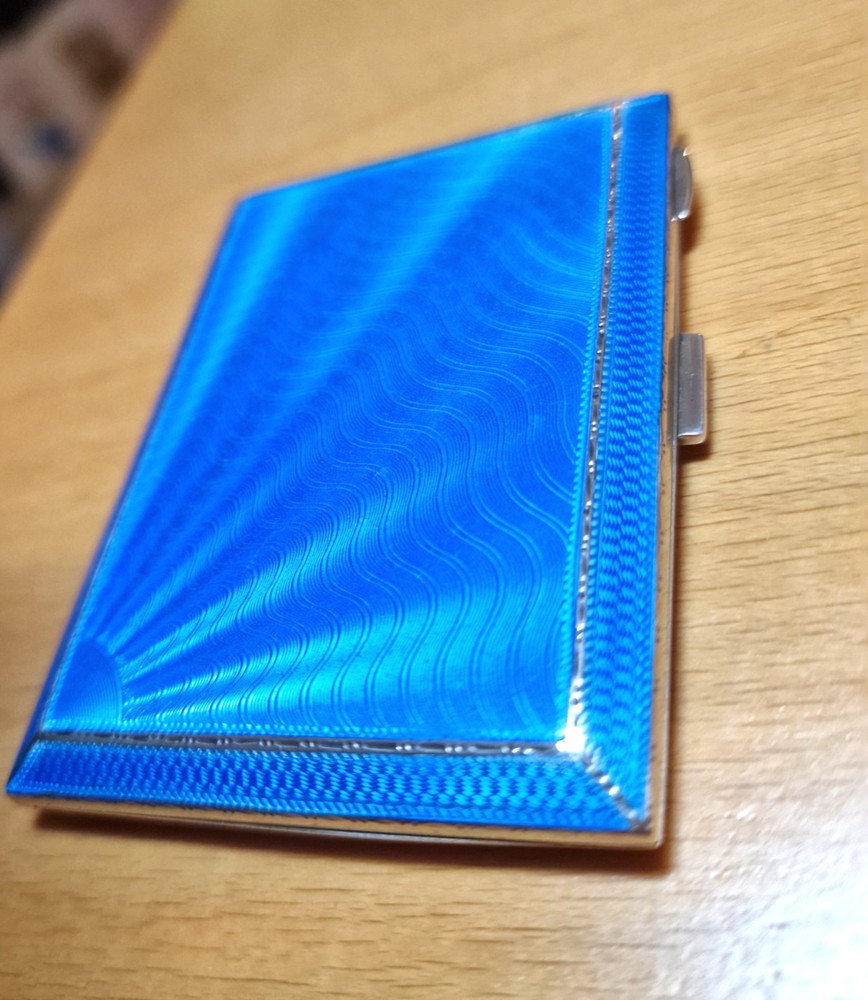 STUNNING BLUE ENAMEL SOLID SILVER CIGARETTE CASE ref 1443