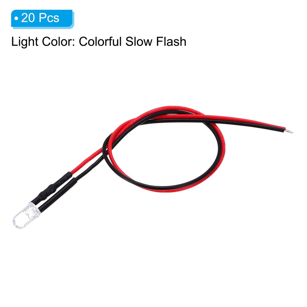 5mm LED Diode Light, 20 Pcs 3V DC, Colorful Slow Flash Light