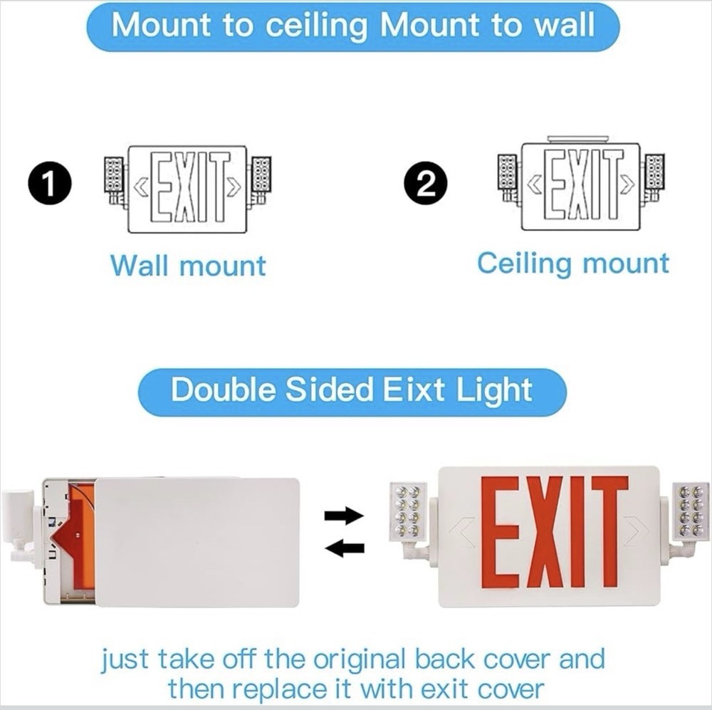 EXITLUX UL LED Exit Sign Emergency Light Battery Backup Adjustable Heads New