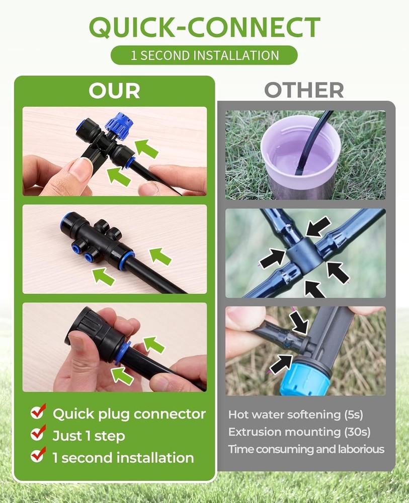 HIRALIY 50FT Drip Irrigation Kit Quick Connector Automatic Watering System