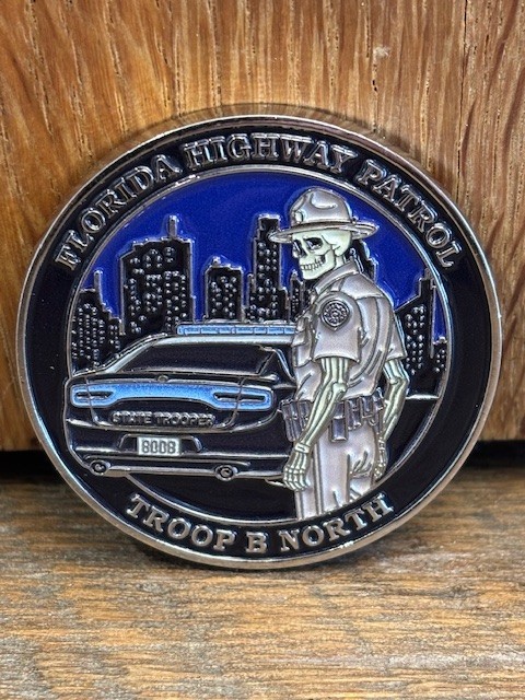 FHP Florida Highway Patrol Challenge Coin. Blue Glow Ink. Police Coin. Charger