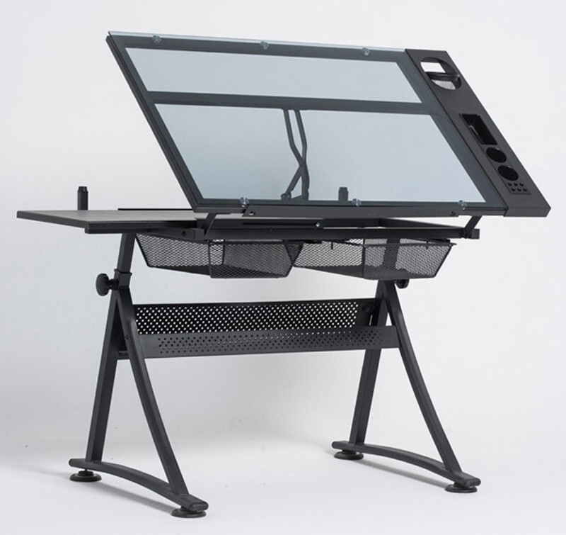 Adjustable Lifting Drawing Work Study Desk Drafting Table Station Tilting Glass