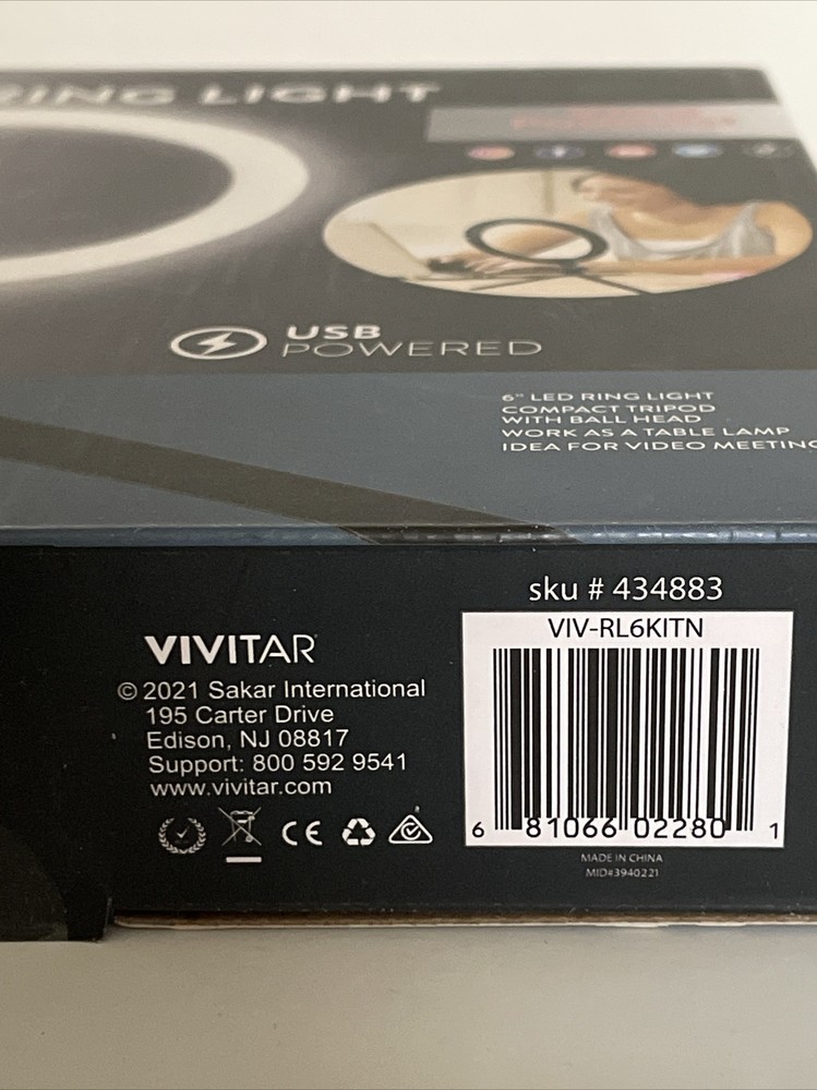 LED Ring Light: Vivitar 6" inch- USB- Vlogging Kit