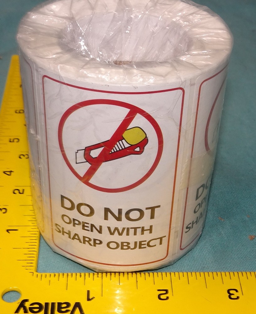 300 Pieces = Do Not Open with Sharp Object = Warning stickers Labels 2 X 3 Inch