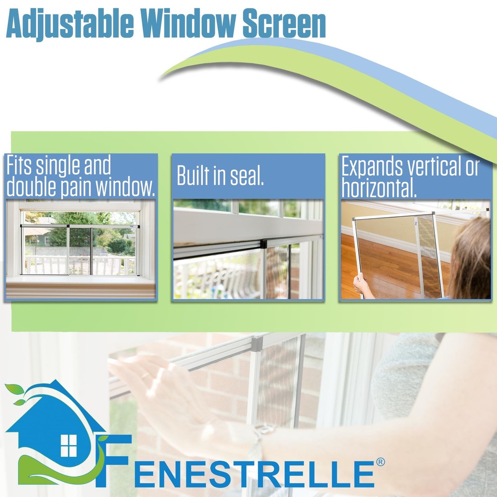 Expandable Window Screen 15" H × 21"-40" W, Adjustable, Flame Resistant, 2 Pack