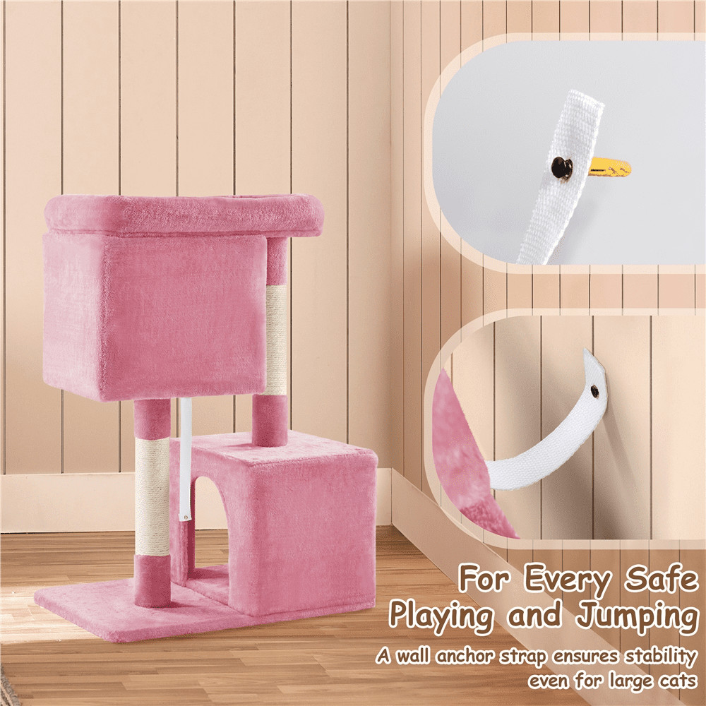 Design 33.5"H Multilevel Plush Cat Tree with Scratching Posts Basket, Pink