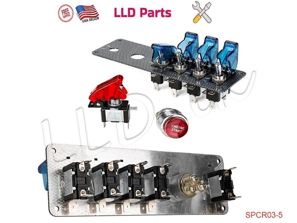 6 Gang Ignition Switch Panel Engine Start Push Button Toggle Kit for Racing Car