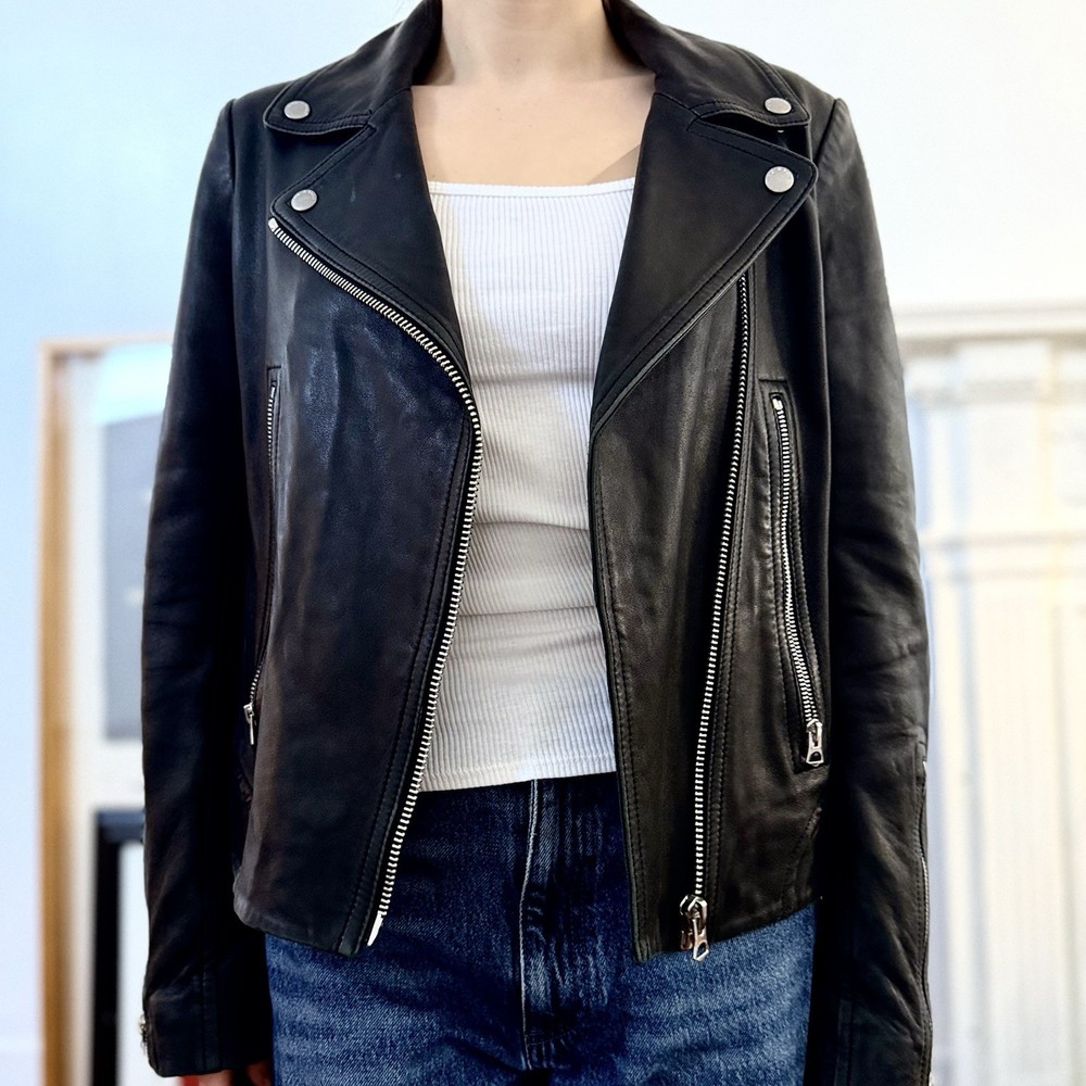 RAG & BONE Black Leather Moto Jacket Red Lining - Size Medium