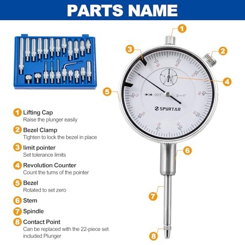 Dial Indicator with Magnetic Base 0-1'' Dial Test Indicator 0.001'' Precision