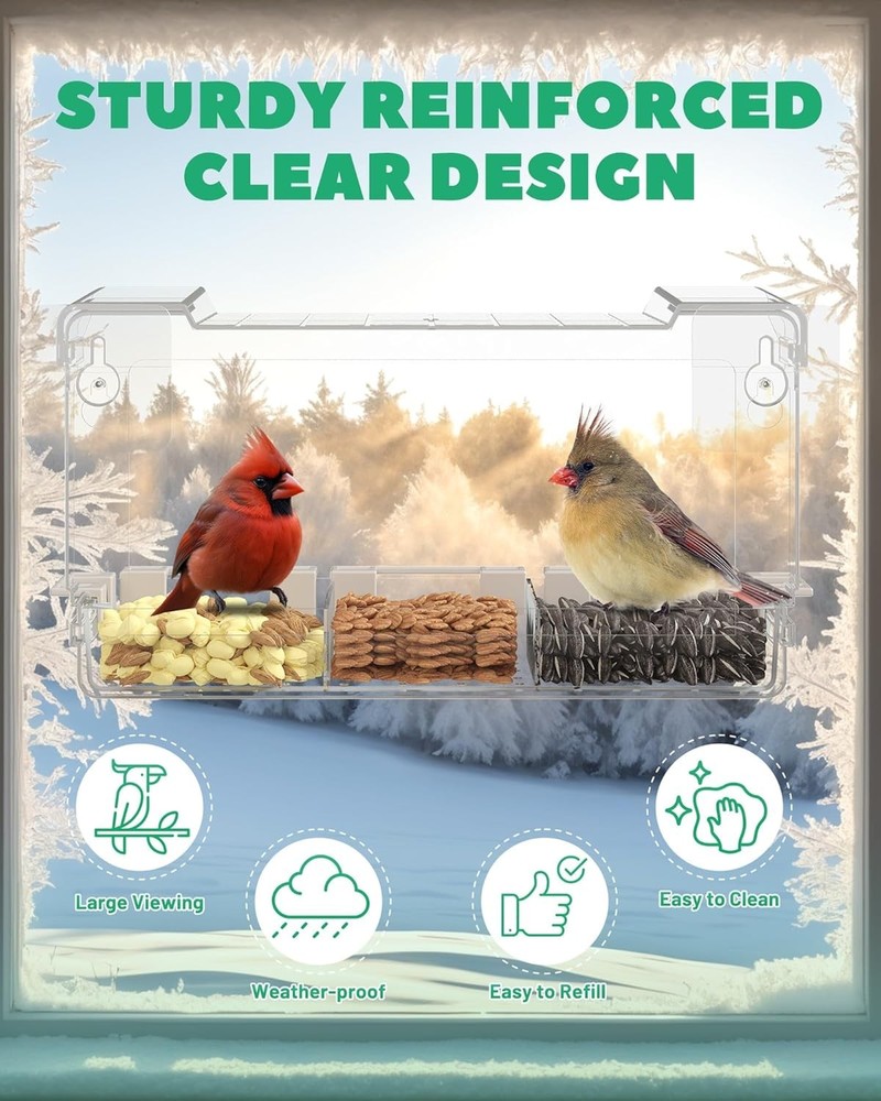 Clear Window Bird Feeder Outdoors - Bird Feeder for Viewing with 5 Perching