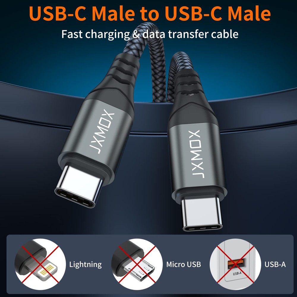 JXMOX Short USB C to C Cable 60W, (2 Pack 1ft) Type C Fast 1ft, Grey