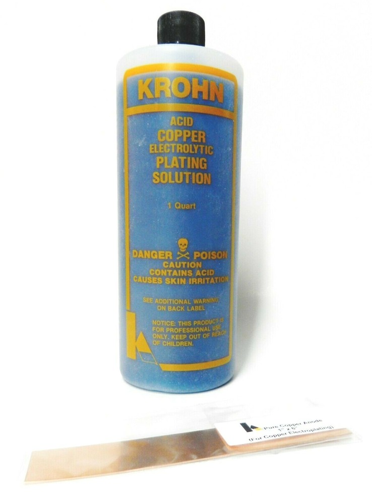 Copper Plating Solution Quart & Copper Anode Set for Electro Plating by Krohn