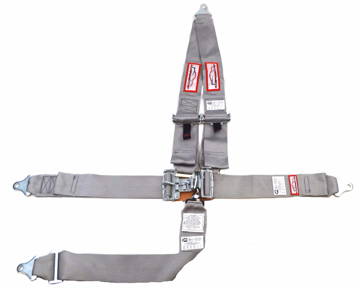 SFI 16.1 RACING HARNESS 5 POINT V MOUNT 3" LATCH & LINK RACERDIRECT GRAY