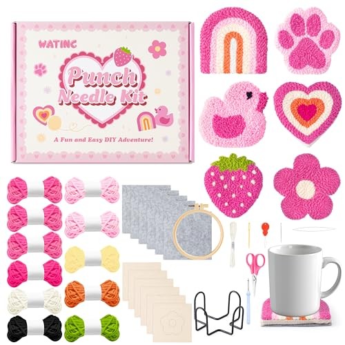 Punch Needle Coaster Kits - 23Pcs Easy Art Work Decor Craft Supply for