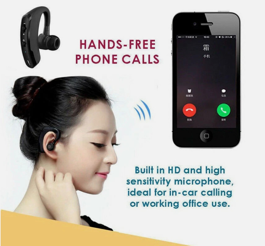 Wireless Handsfree Earphone EarHook Headset For iPhone Samsung Android Bluetooth