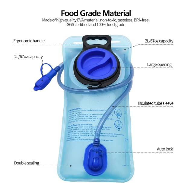 2L Hydration Bladder Water Storage Drinking Bag Reservoir Hydration Pack Pouch