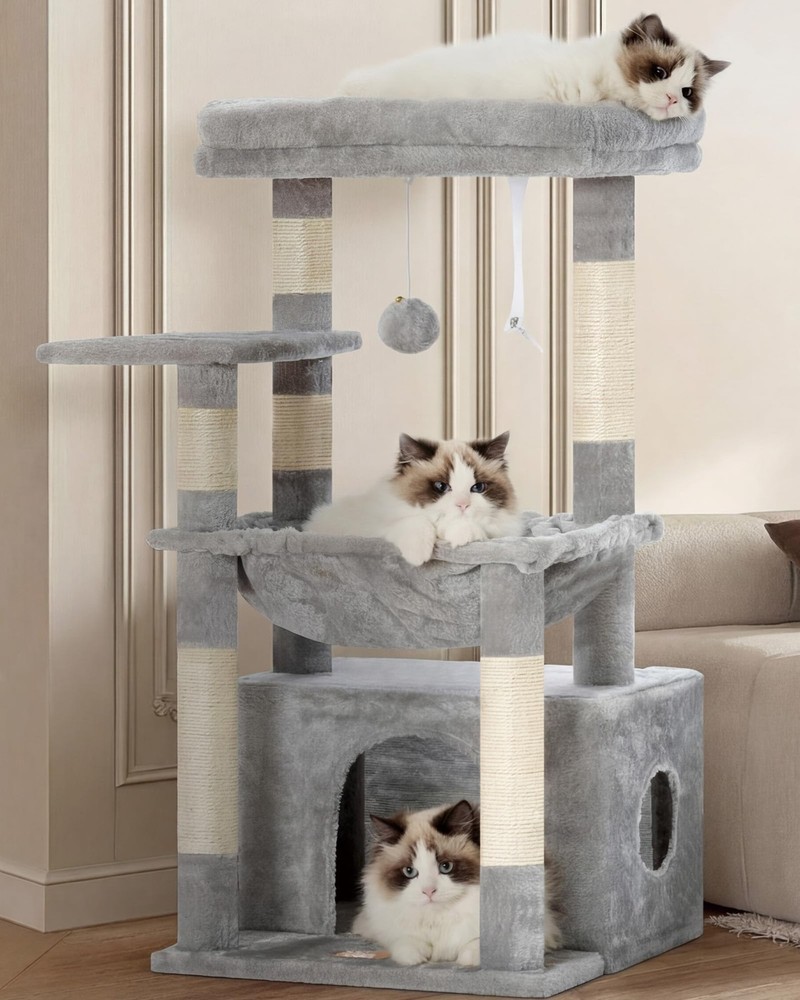 Cat Tree, Kitten Tower with Large Soft Cat Basket, Cat Condo with Spacious Ca...