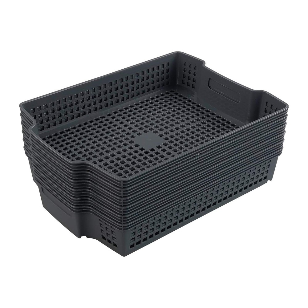 Gray Plastic Stackable Paper Storage Basket Tray, 6 Packs