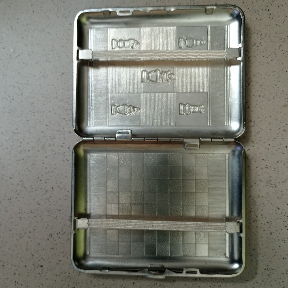 Vintage Cigarette Case Chess Theme Enamel Rare Mint