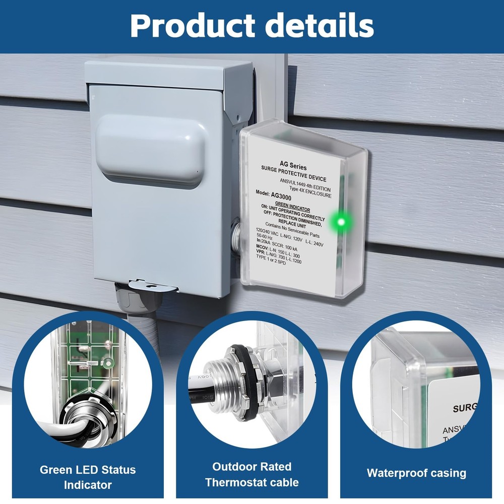 AG3000 HVAC Surge Protector 120/240V, 3-Mode Mini Split Surge Protective Devi...