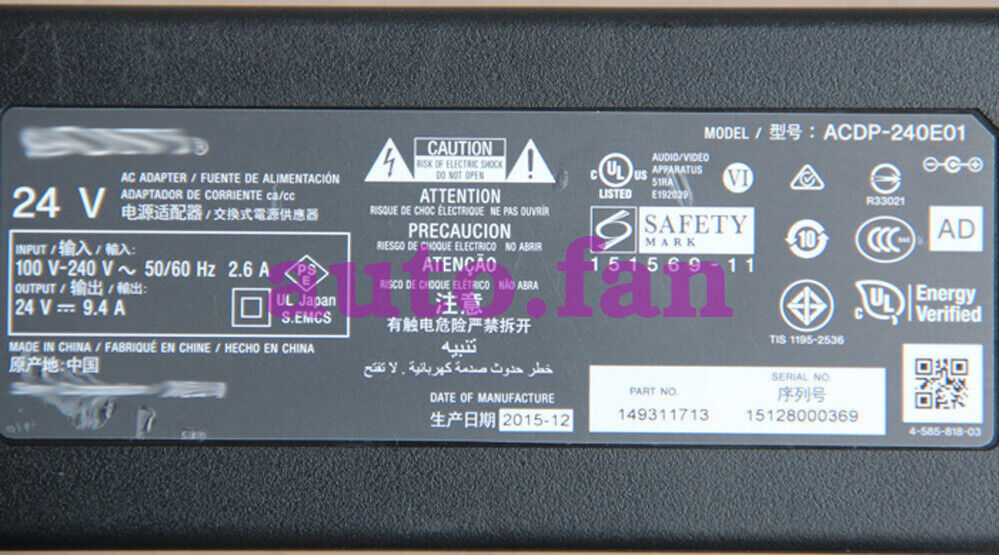 For 24V 9.4A TV power adapter line ACDP-240E01 /E02