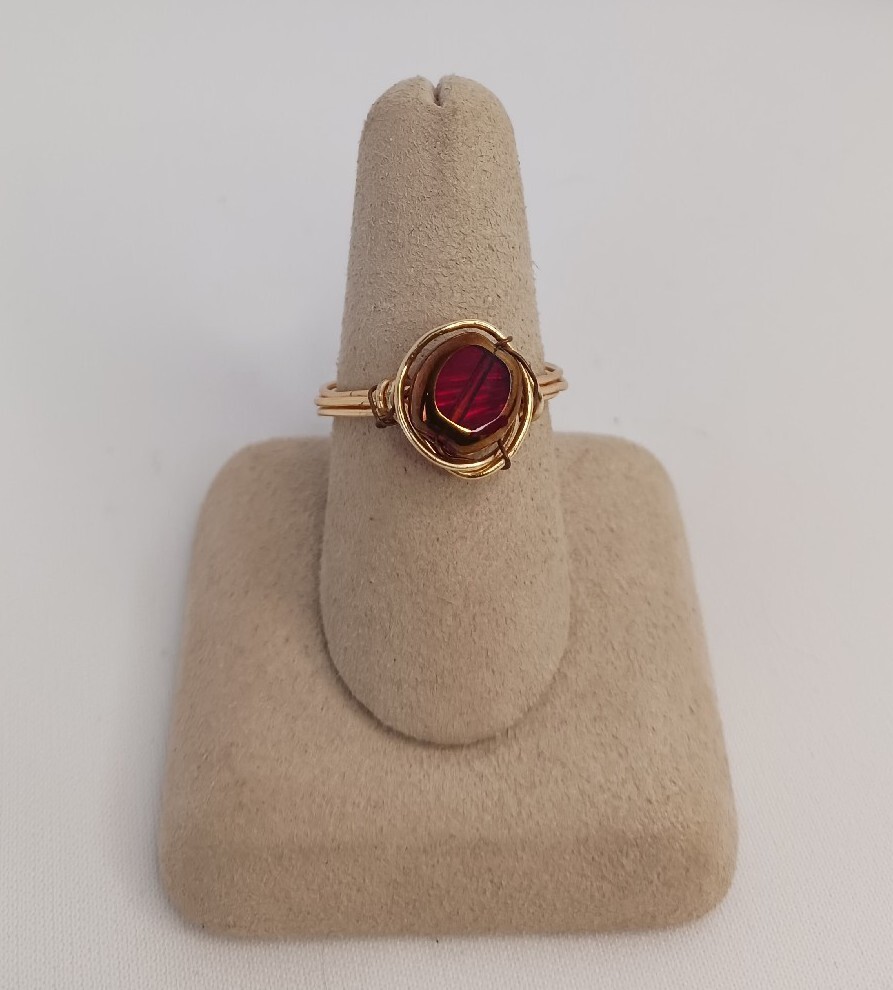 Copper Wire Wrapped Ring w/Ruby colored Stone (5044)
