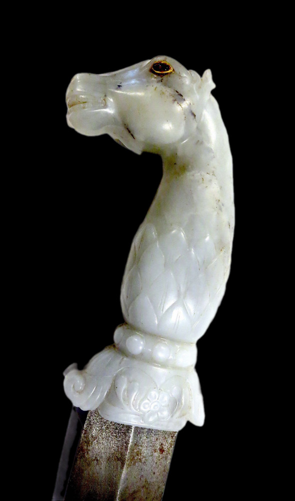 Mughal Jade Horse Head Handle And Dagger Ruby Eyes