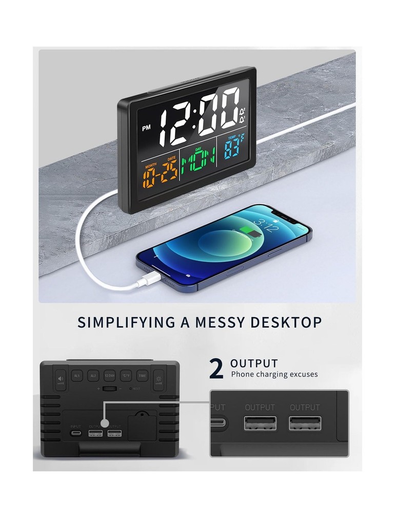 Digital Alarm Clock, with 5.5" Large LED Time Display, Adjustable A... Fast Ship