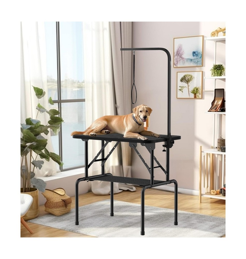 32 Inch Foldable Dog Grooming Table with Adjustable Arm, Nooses & Storage Bas...