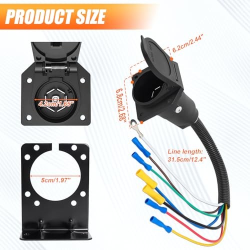 7 Way RV Trailer Light Connector Socket 7 Pin Wire Electrical Trailer Adapter