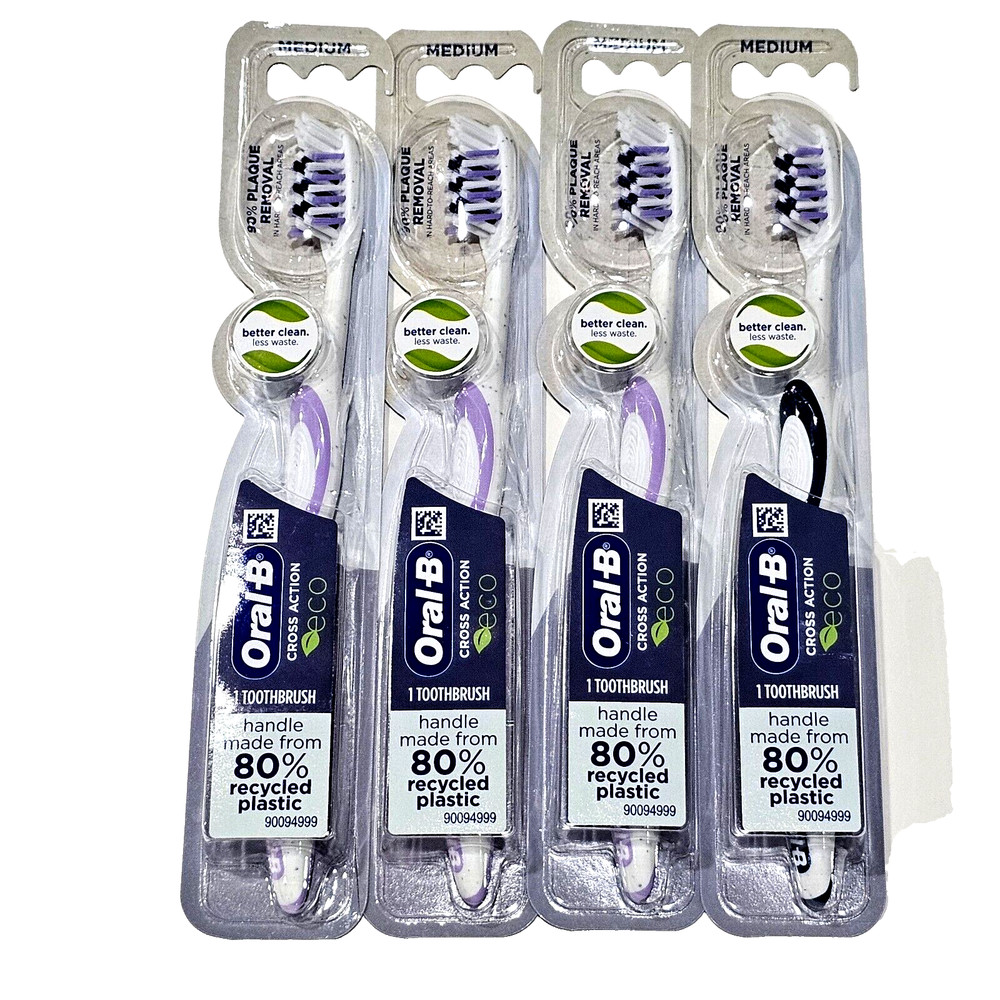 4 Pack Oral-B Medium Cross Action Toothbrushes 90% Plaque Removal