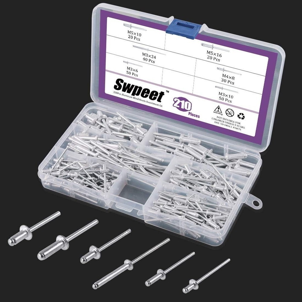 Complete 211Pcs Electric Rivet Adapter Kit with Multiple Rivet Sizes Included
