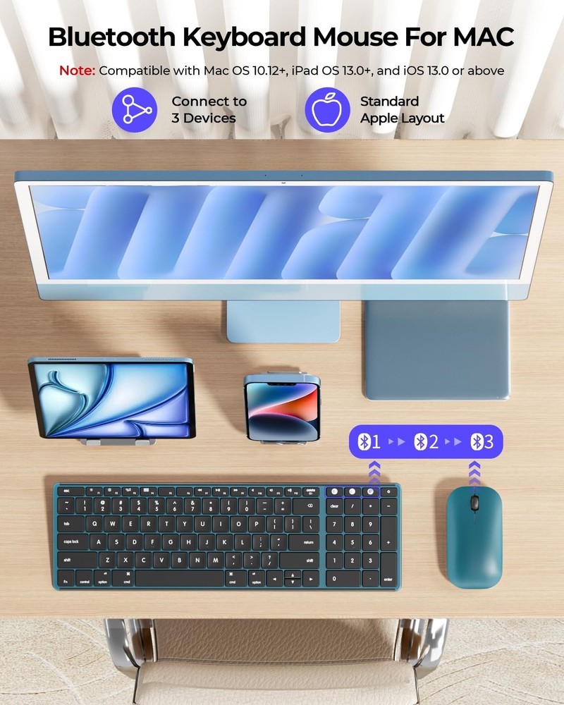 Bluetooth Keyboard & Mouse Combo SKM64-2 Rechargeable Slim Wireless for Mac