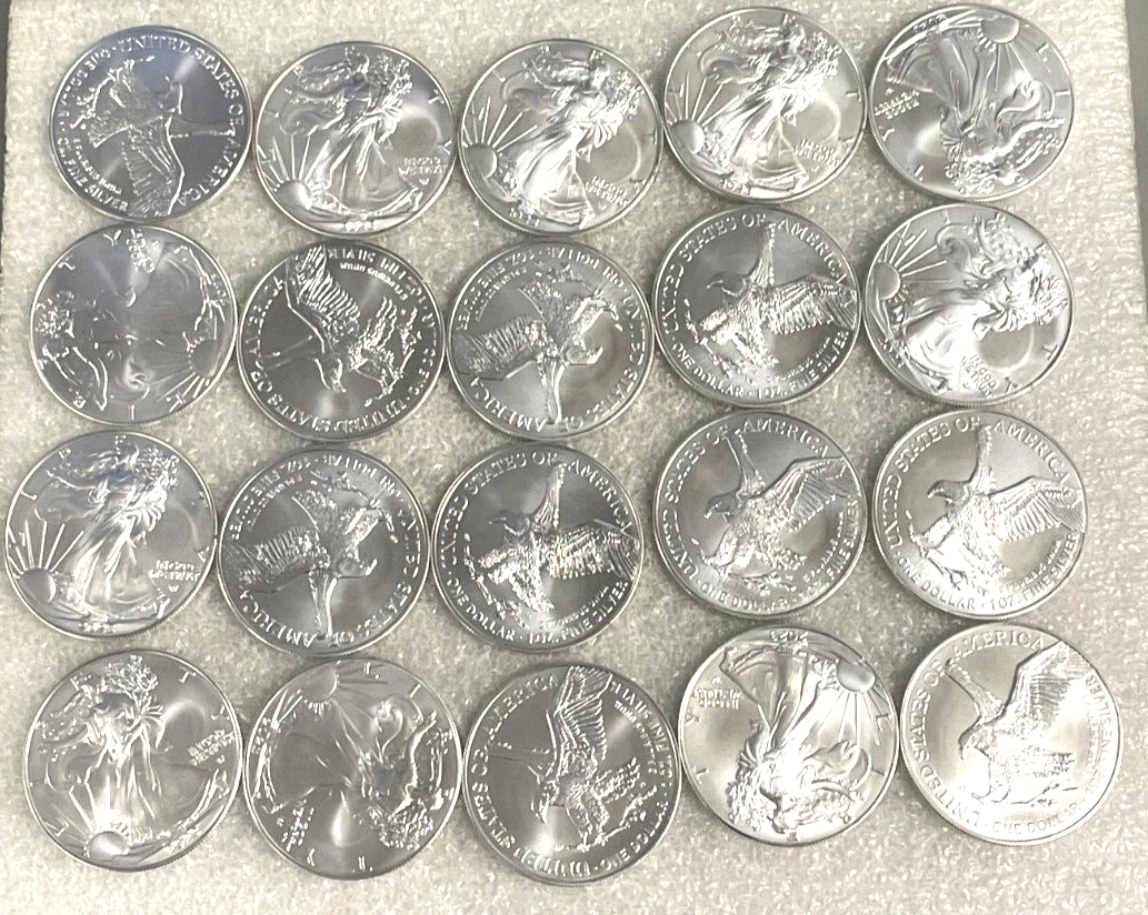 Roll of 20 Silver 2023 American Eagle 1 oz. Fine .999 US 1oz Coins in Mint Tube