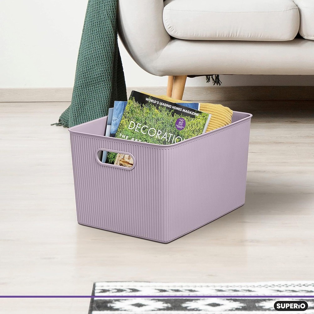 Superio 22L Large Ribbed Storage Bin- Plastic Storage Bin (2 Pack, Lilac)