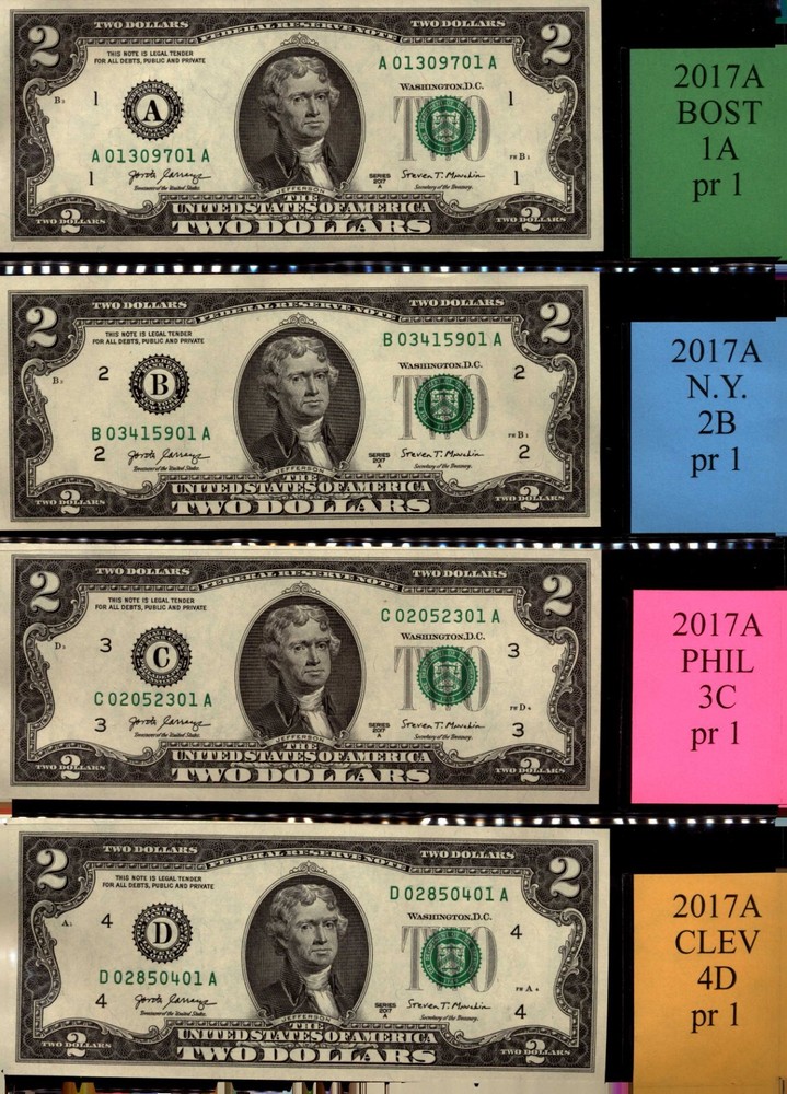 (44) 2017A series $2 notes COMPLETE district set of 12 FRB'S-same last 2 digits