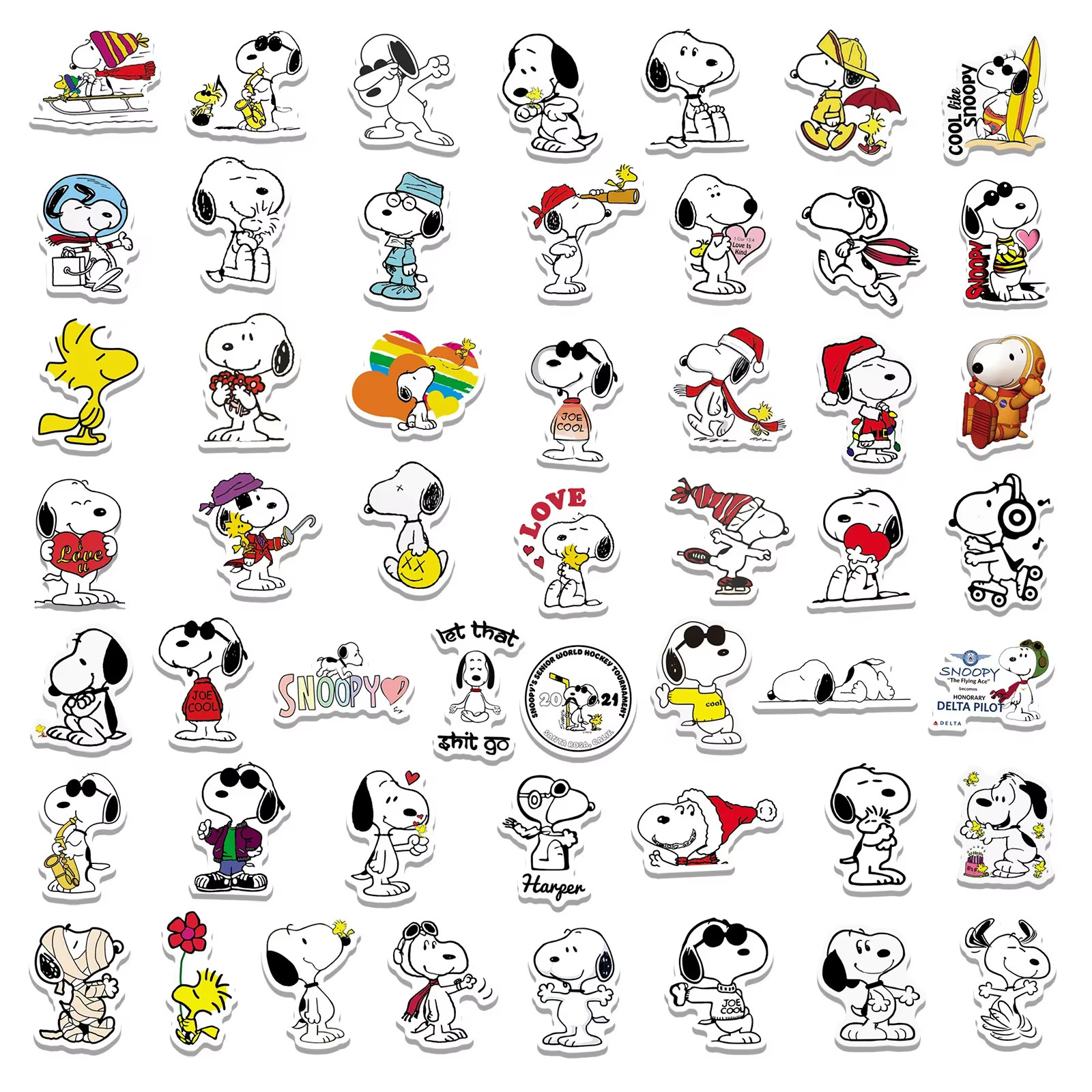 Snoopy Stickers Peanuts 50 Pack Set Waterproof Cute Decal Sticker Set Woodstock