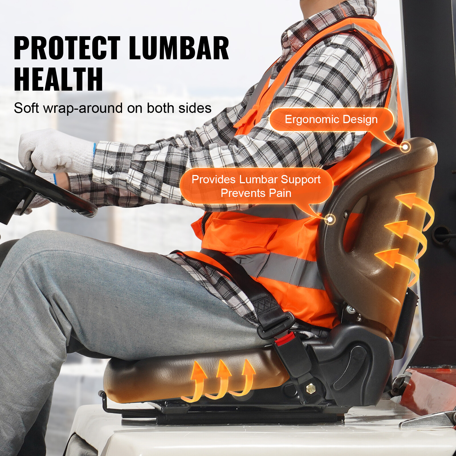 VEVOR Universal Tractor Seat Wrap-around Forklift Seat Adjustable Back Seatbelt