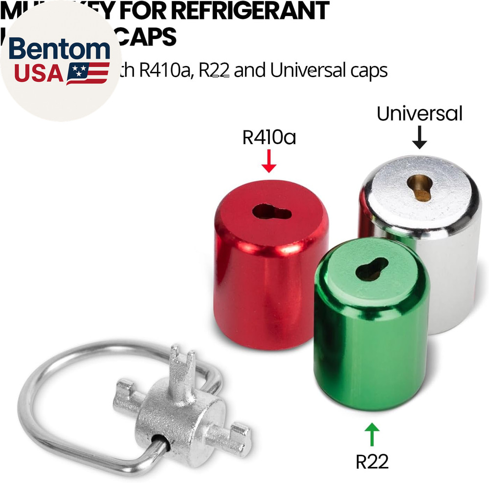 HVAC Tools, Locking Cap Key for Refrigerant Safety Caps, Universal Triple Use Mu