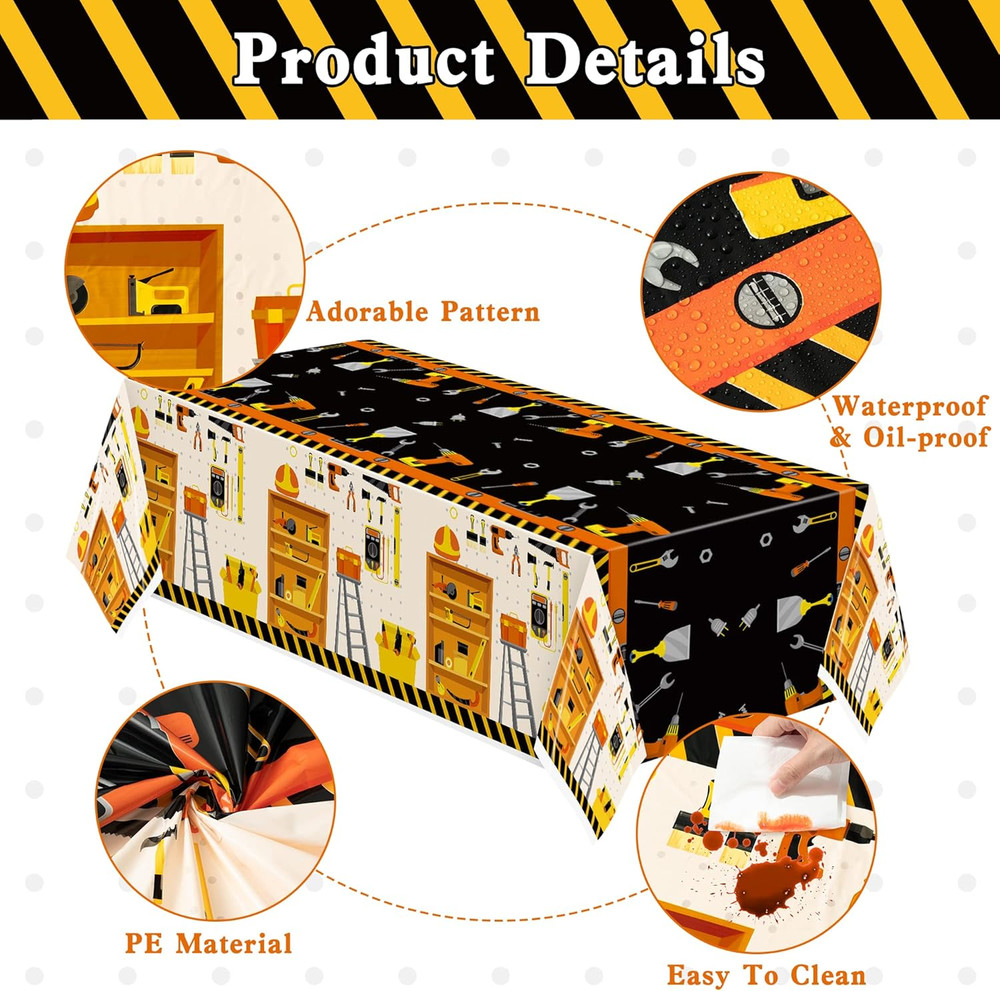 3 Packs Tool Theme Plastic Tablecloths Decoration Waterproof Rectangle Cute Tool