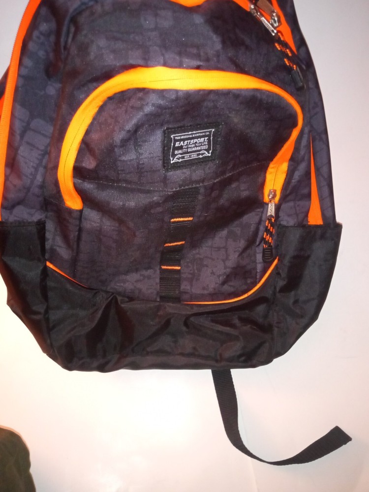 Eastsport Large Backpack 3 Sections Black Orange Hiking Outdoor