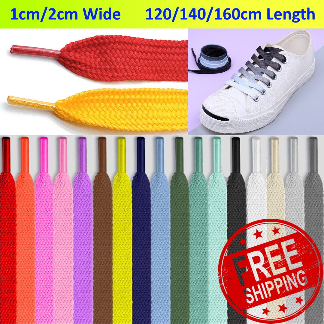 Fat Shoelaces Flat Wide 1cm/2cm 120/140/160cm Color Boot Shoe Laces Sneakers